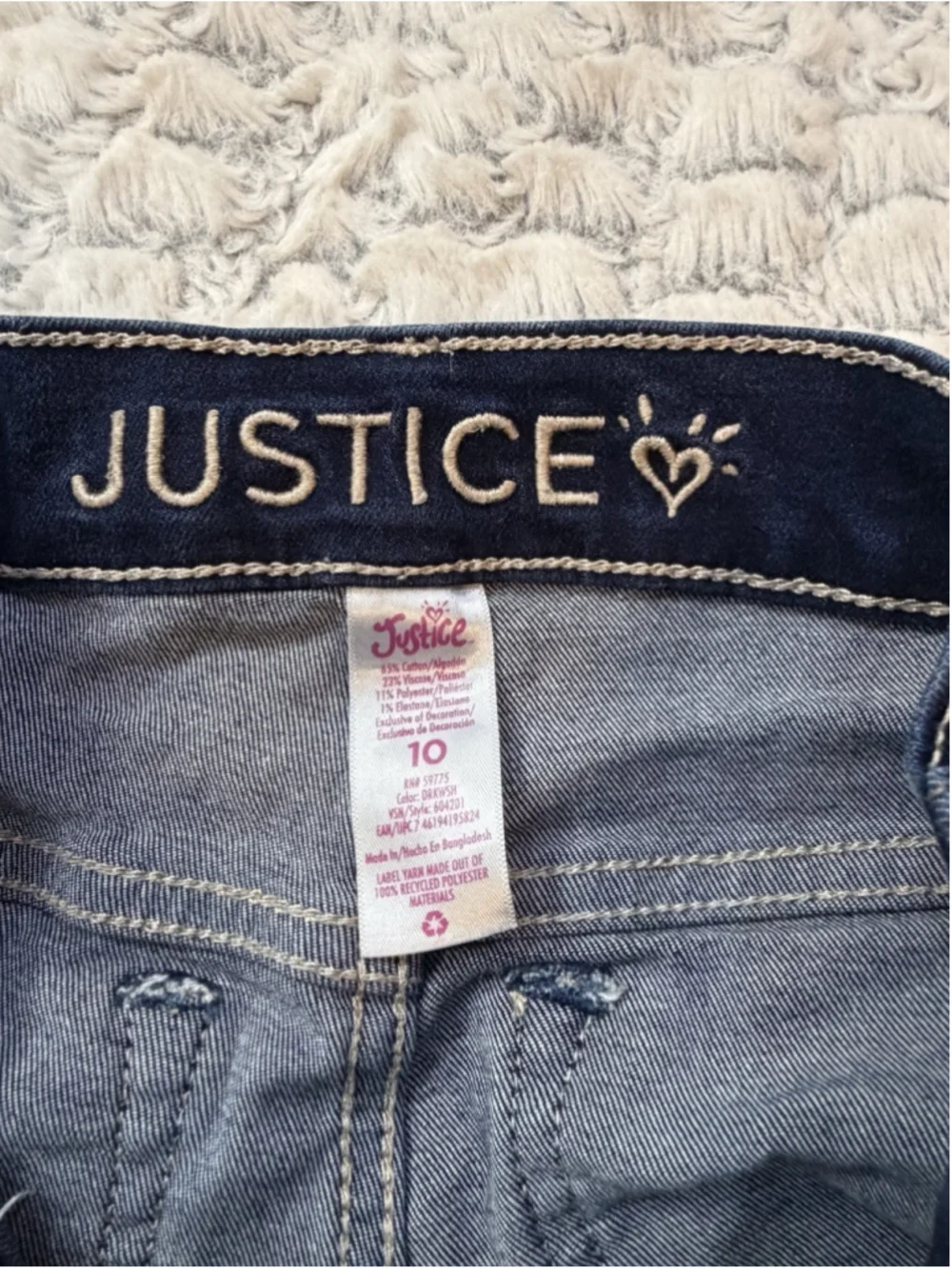 Justice Girls Size 10 Dark Wash Denim Shorts Distressed Cuffed Stretch Heart